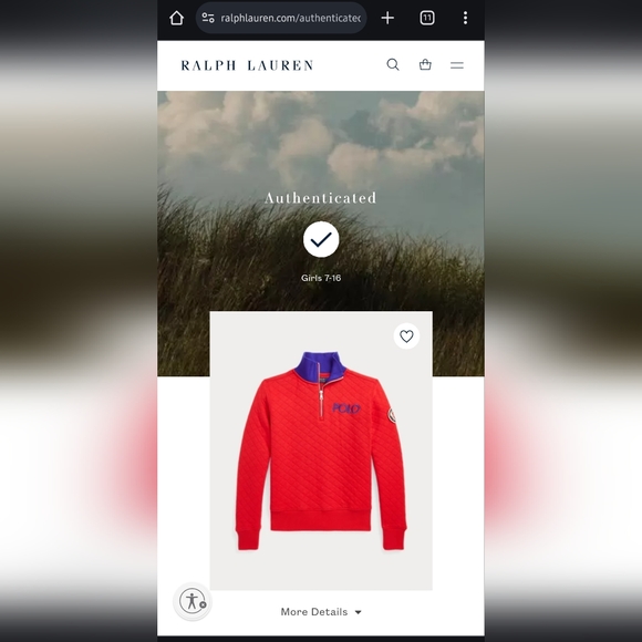 NWT Polo R.L.: Quilted & Collared 1/4 zip Sweatshirt, Red Blue, Girl's CL (16) - Picture 9 of 11